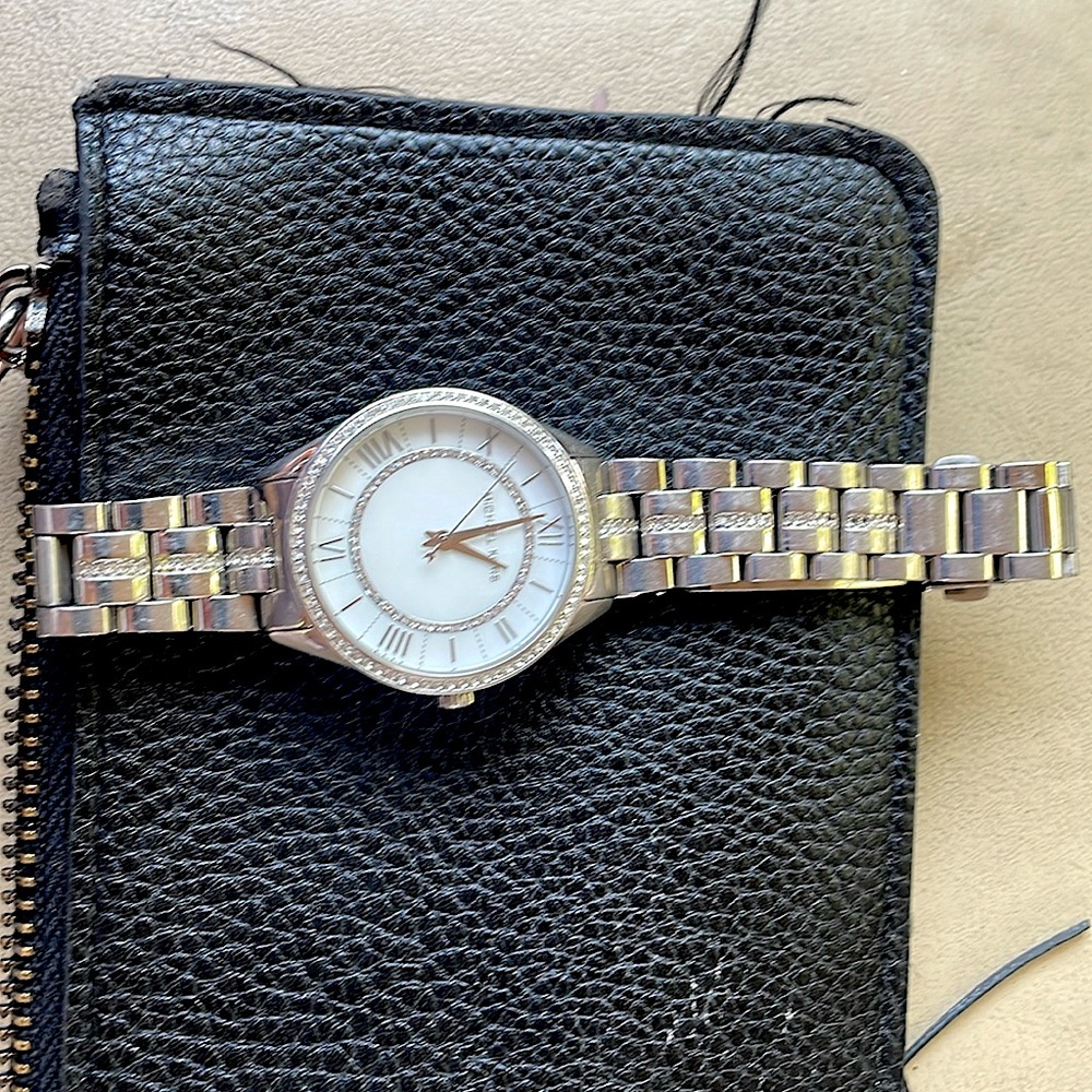 Michael Kors stainless steel diamond crusted watch. Has the links